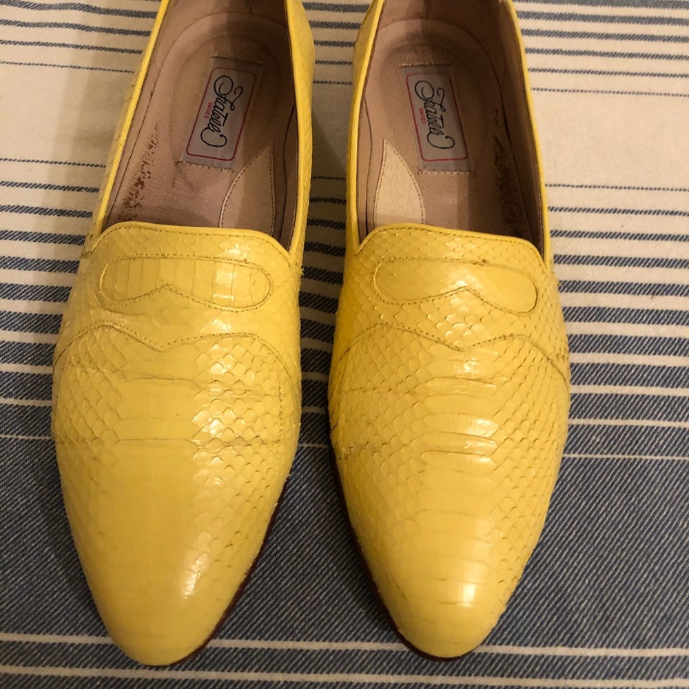 RARE! yellow genuine snakeskin loafers, vintage
